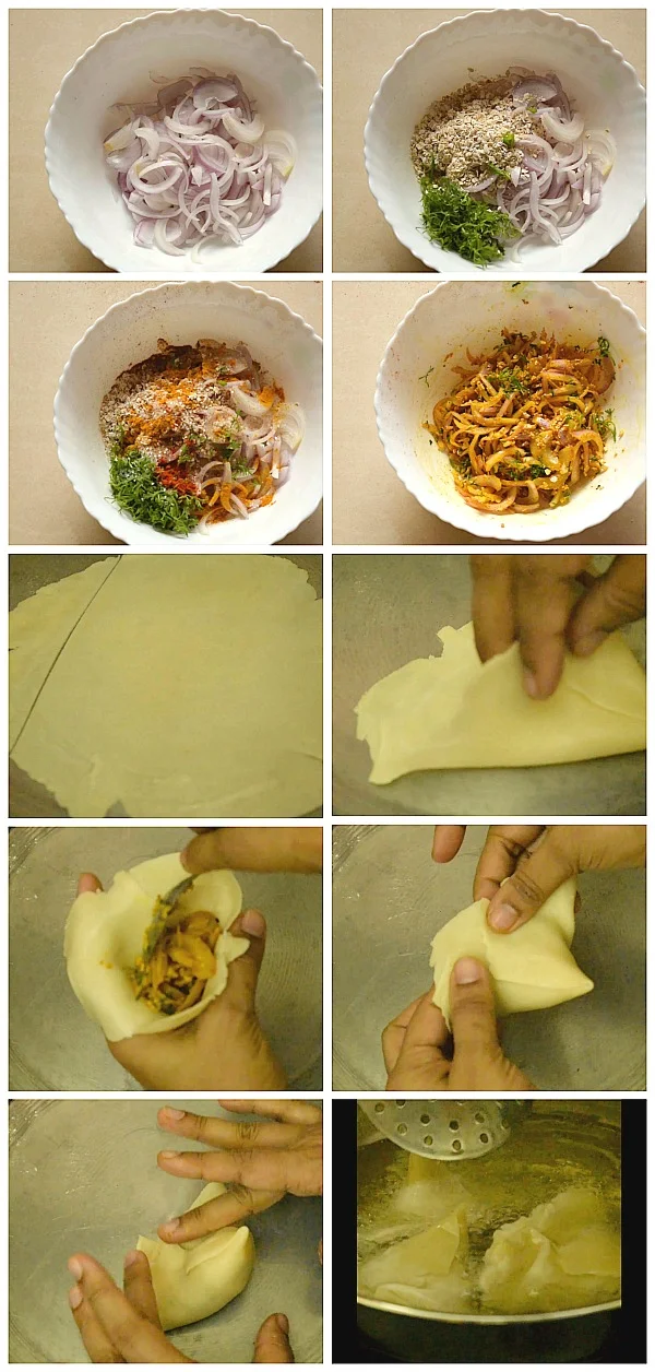 Step by Step pictures of how to make Onion Samosa