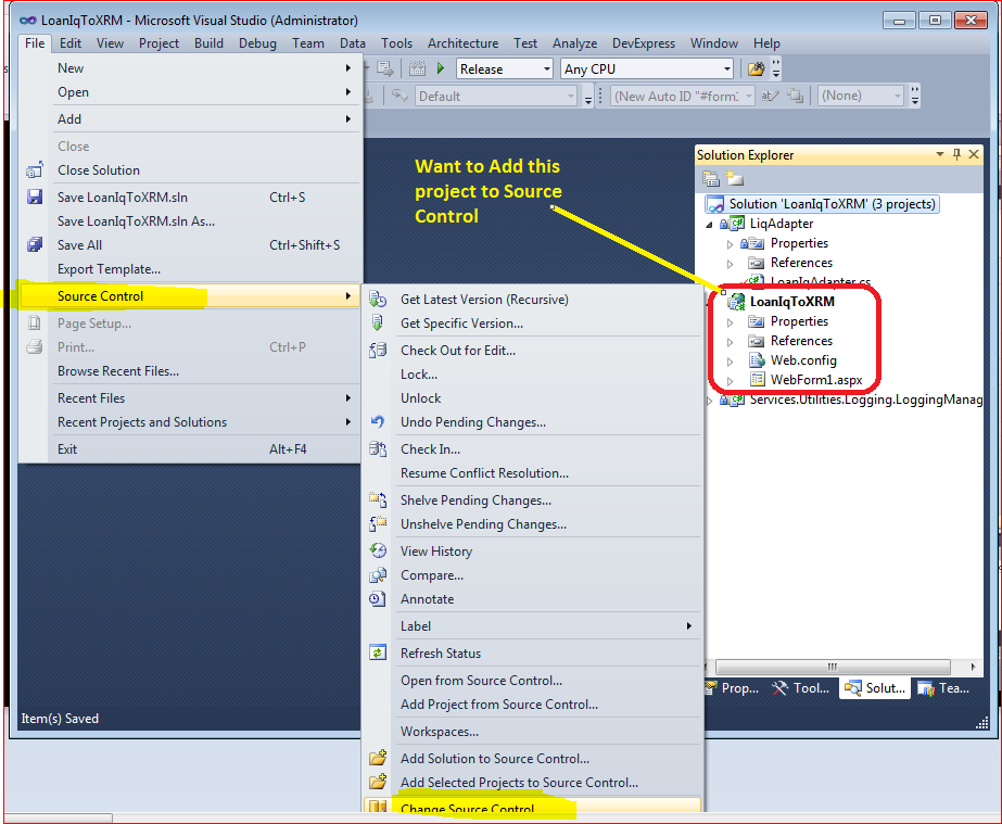 Learning CRM 2011: Visual Studio Tean System - Adding a project to ...