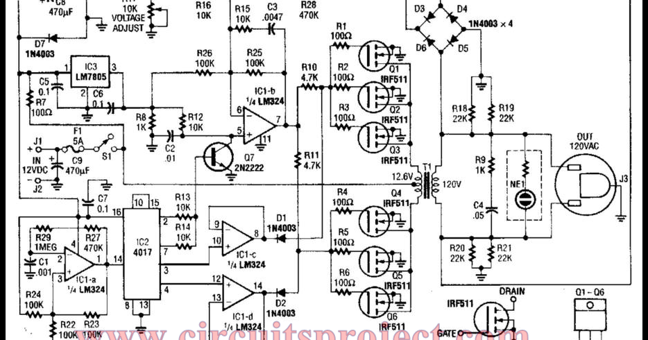 Simple 40W 120Vac Inverter Circuit Diagram