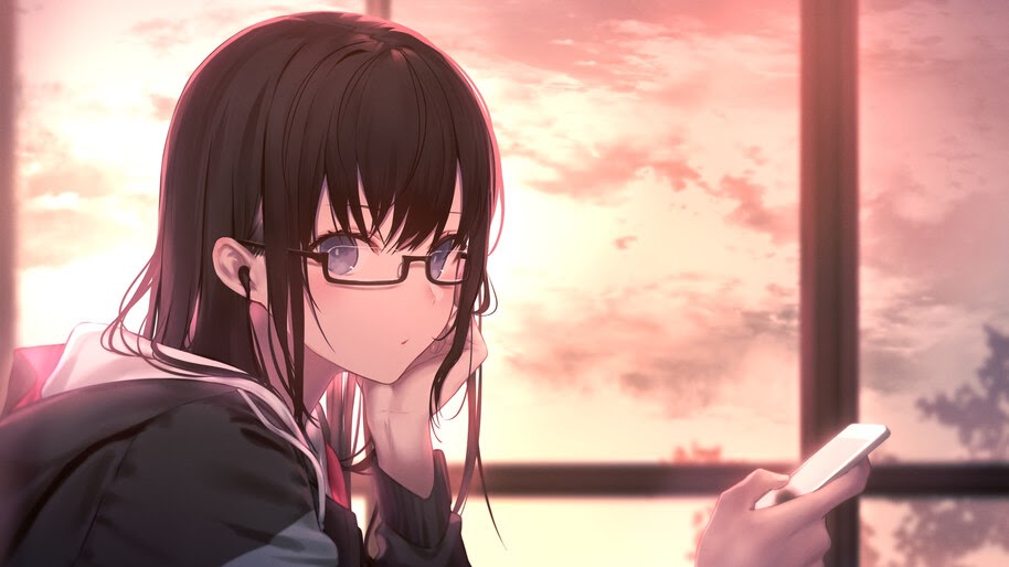 Anime, Girl, Glasses, Student, Uniform, 4K, #4.636 Wallpaper