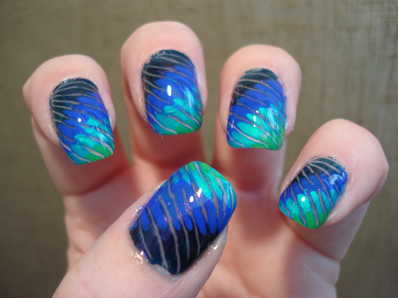 Little Miss Nailpolish Peacock Needle Dragging Marble Nail Art swatches