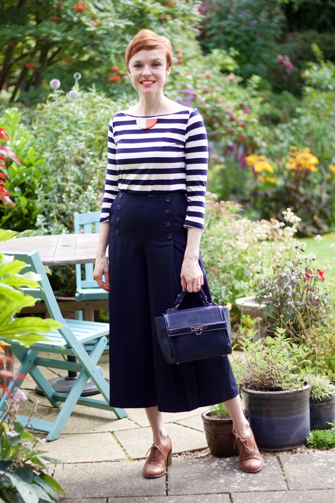 Classic Breton Top & Navy Culottes | Nautical Style, over 40 