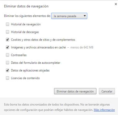 borrar datos de navegacion y caché