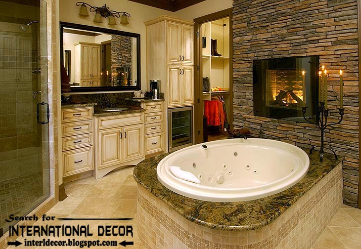 Cozy Interior bathroom  with fireplace designs