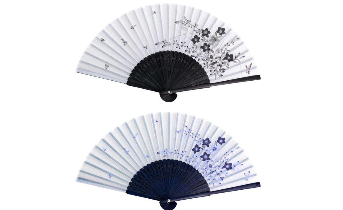 Folding Fan Traditional Korean Style Silk Folding Hand Fan Blue/Black