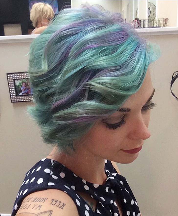 Turquoise and Lavender Waves Hairstyle.