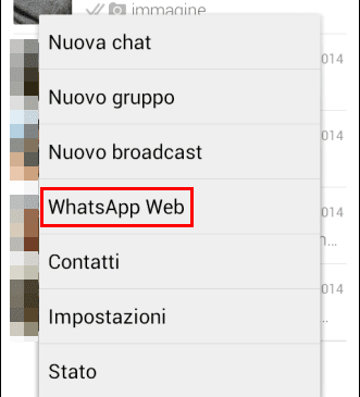 Opzione WhatsApp Web menu contestuale app