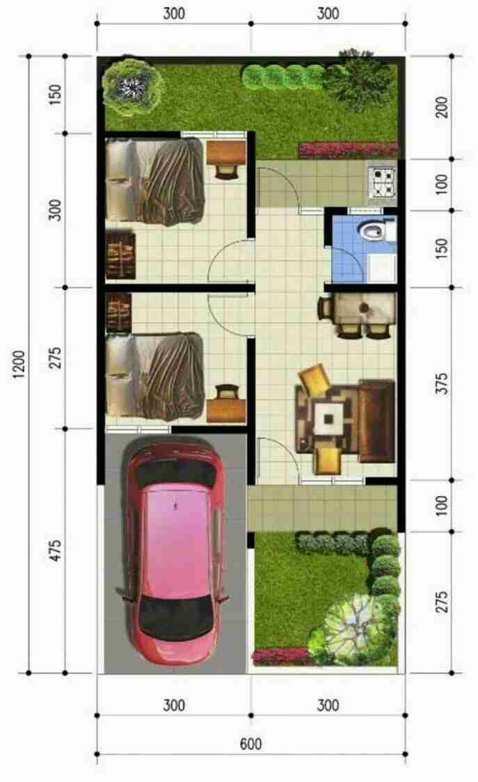 Contoh Terupdate Denah Rumah  Minimalis  1 Lantai  Ukuran 6 x 12 