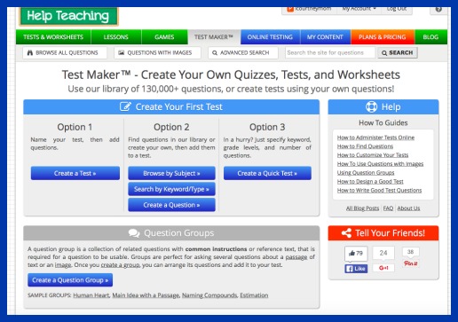 Test maker from HelpTeaching.com online quizzes
