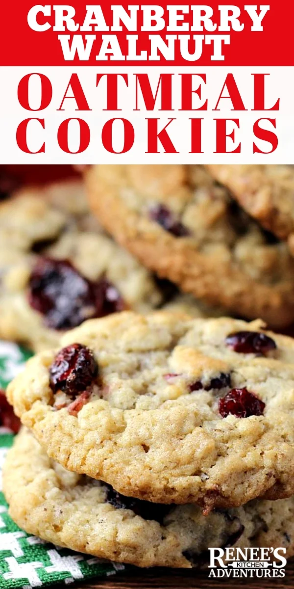 Oatmeal Cookies with Cranberries and Walnuts - easy drop cookie recipe for classic oatmeal cookies with dried cranberries and crunchy walnuts. A great addition to your holiday baking! Soft, dense, and chewy oatmeal cookies everyone loves!  #oatmealcookies