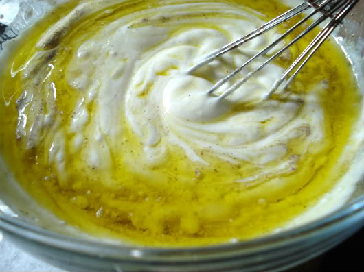 yogurt, sour cream, olive oil and garlis sauce