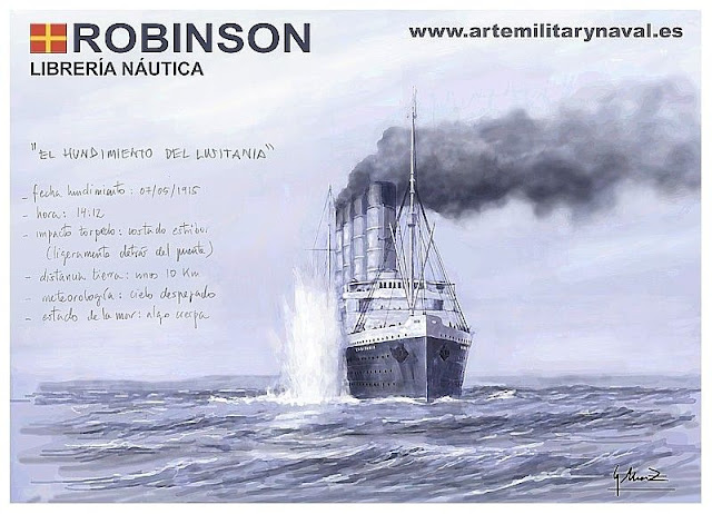Ilustración del hundimiento del RMS Lusitania Guerra Mundial