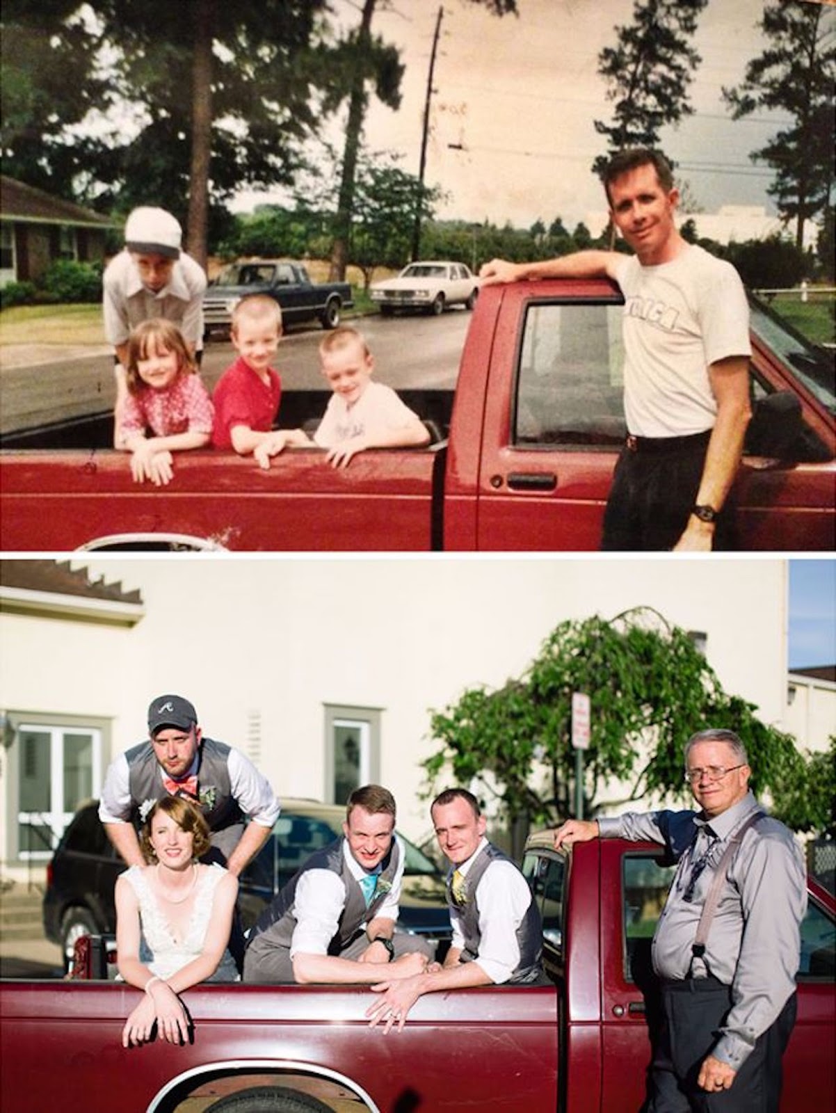 Вернулся через много лет. Смешные семейные фотосессии. 10 Лет спустя фотосессия. Фото спустя годы. Семейные снимки в детстве и сейчас.