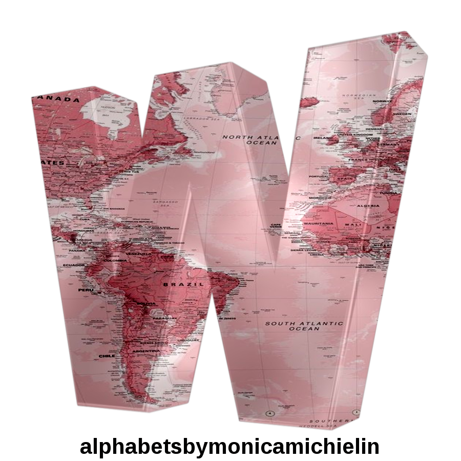 M. Michielin Alphabets PINK WORLD MAP ALPHABET LETTER PNG