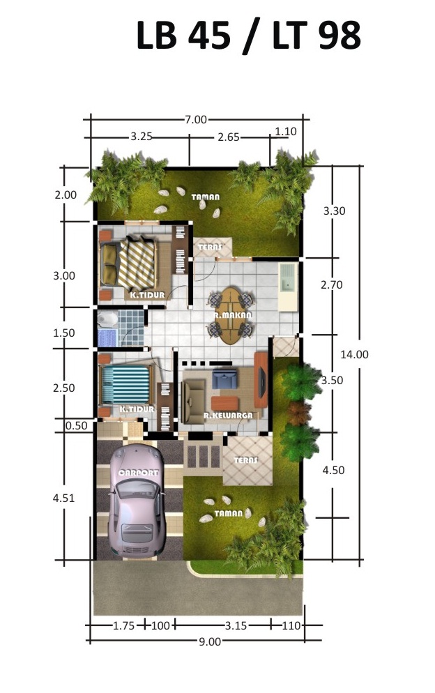 CONTOH DENAH RUMAH MINIMALIS TYPE 45 TERBARU  HOBI BURUNG 