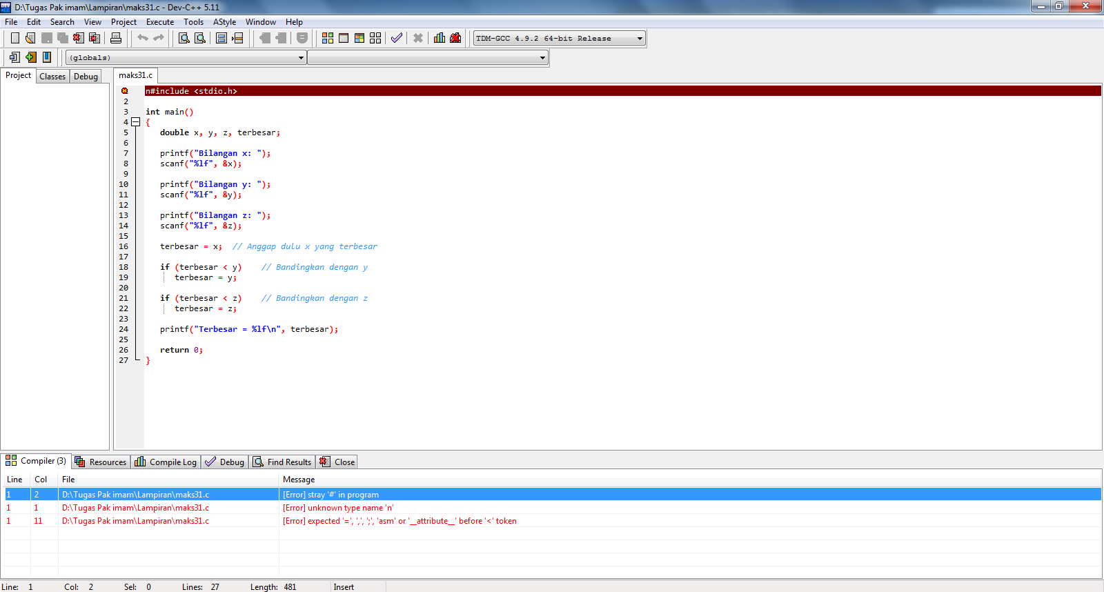 Stray in program. Stray in program