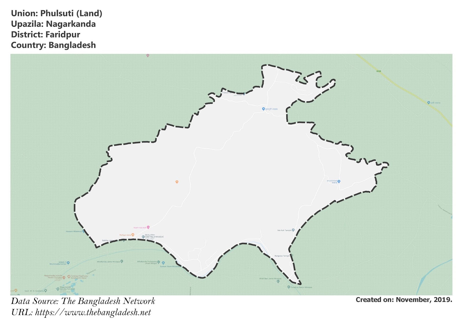 Map of Phulsuti of Faridpur, Bangladesh.