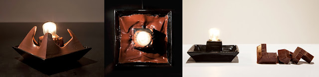 Imágen de la lámpara de chocolate con forma de pirámide sin punta.