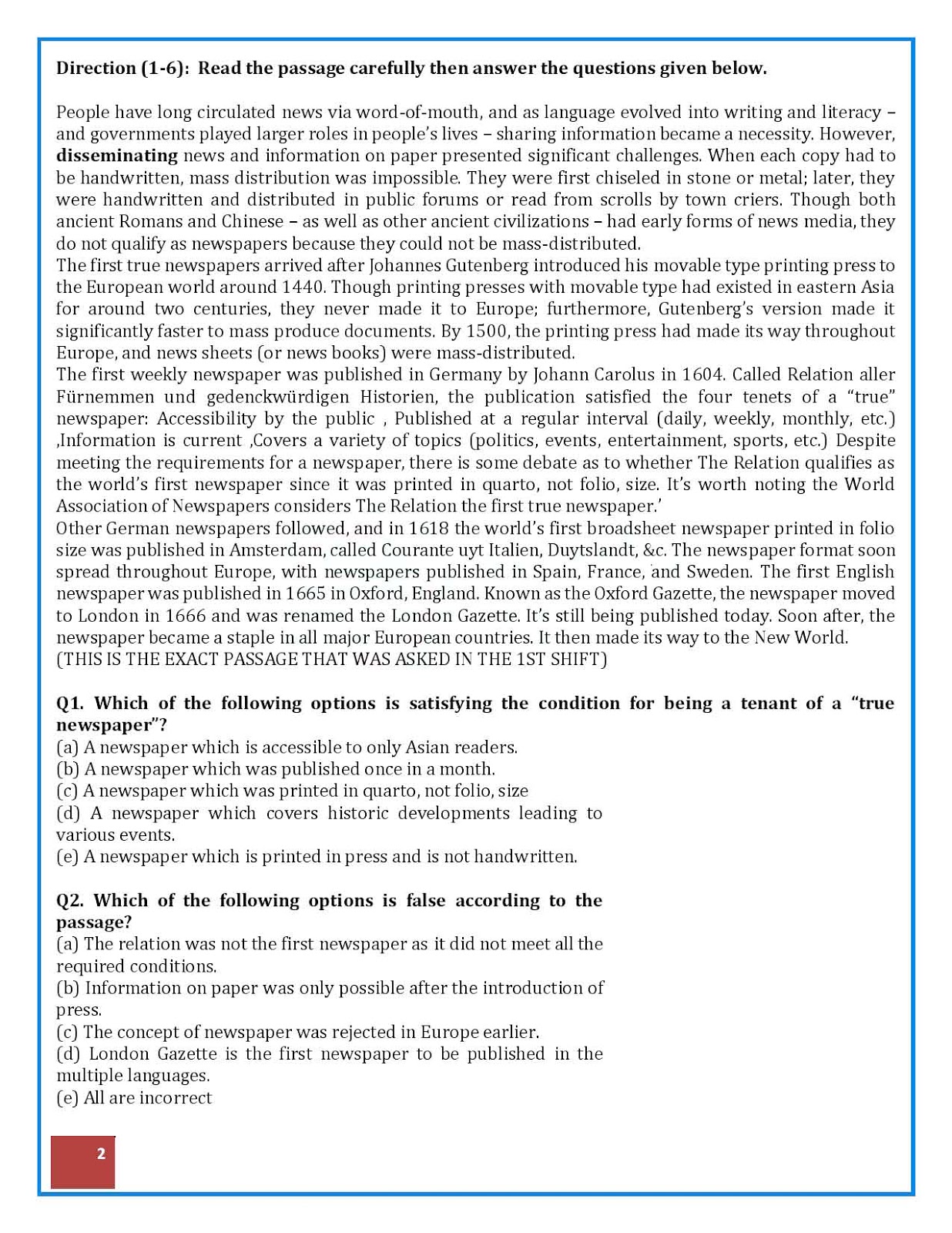 IBPS PO English Question Paper 2018 Download PDF IBPS PO English Question Paper 2018 Download PDF