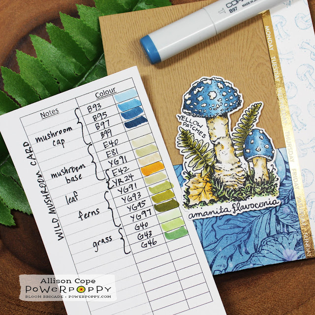 Wild Mushrooms by Allison Cope featuring Power Poppy stamp sets Wild Mushrooms, M-Powering Words, Big Sexy Leaves, Natural Beautie & Copic Markers