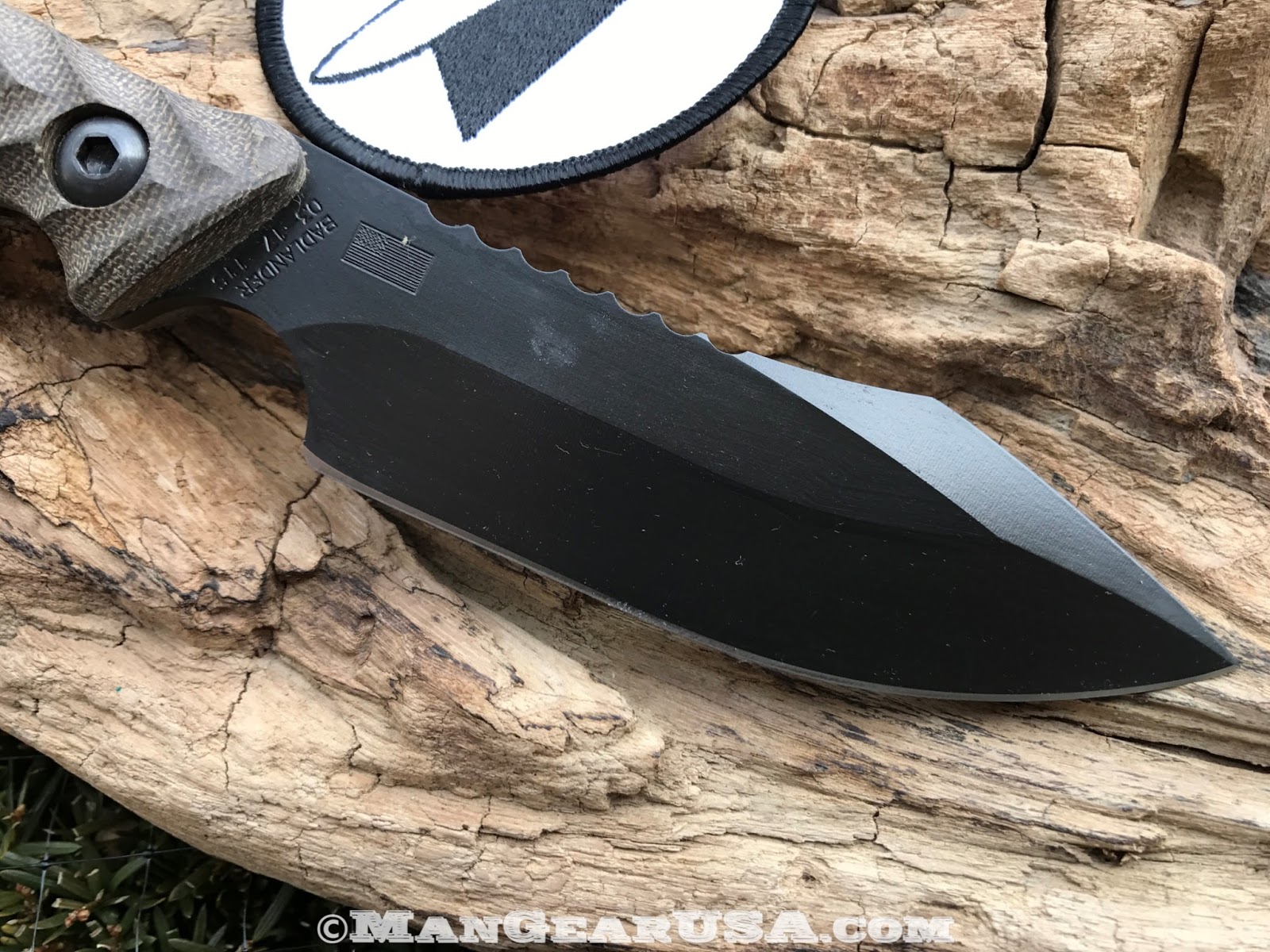 Man Gear Behring Made Knives Badlander Technical Knife OD Green Micarta