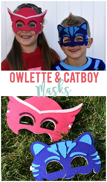 Make Owlette and Cat Boy Masks from PJ Masks using this easy to follow tutorial, plus a free template!