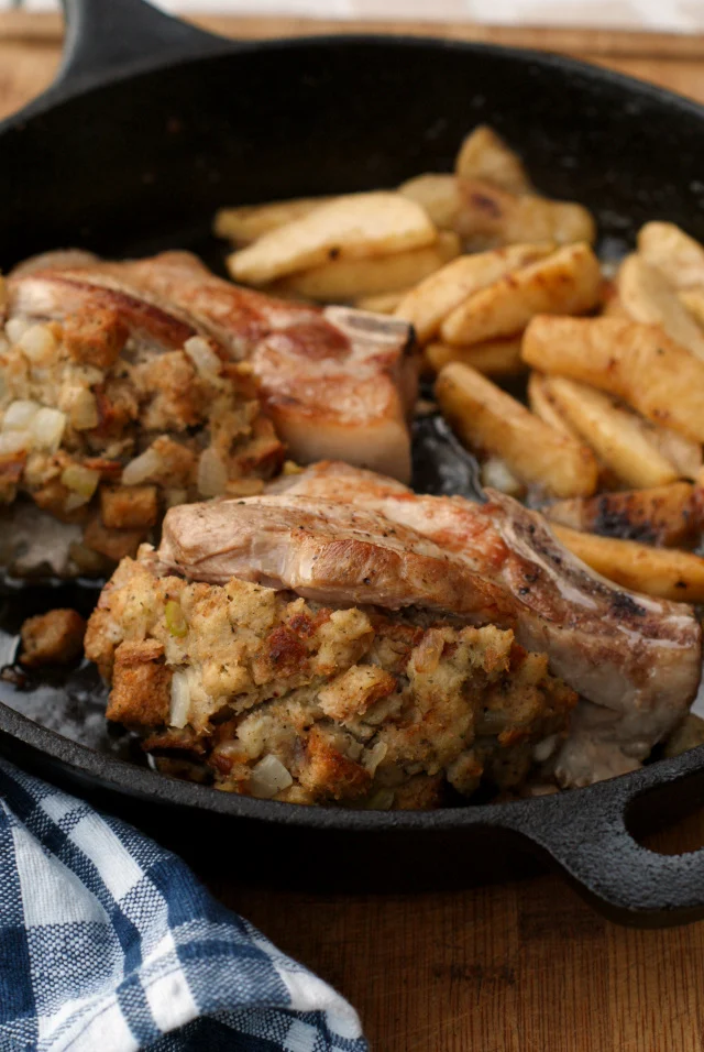 Stuffed Pork Chops with Cinnamon Apples make a hearty and filling meal that is a comfort food classic.  It is perfect for when the weather gets chilly!