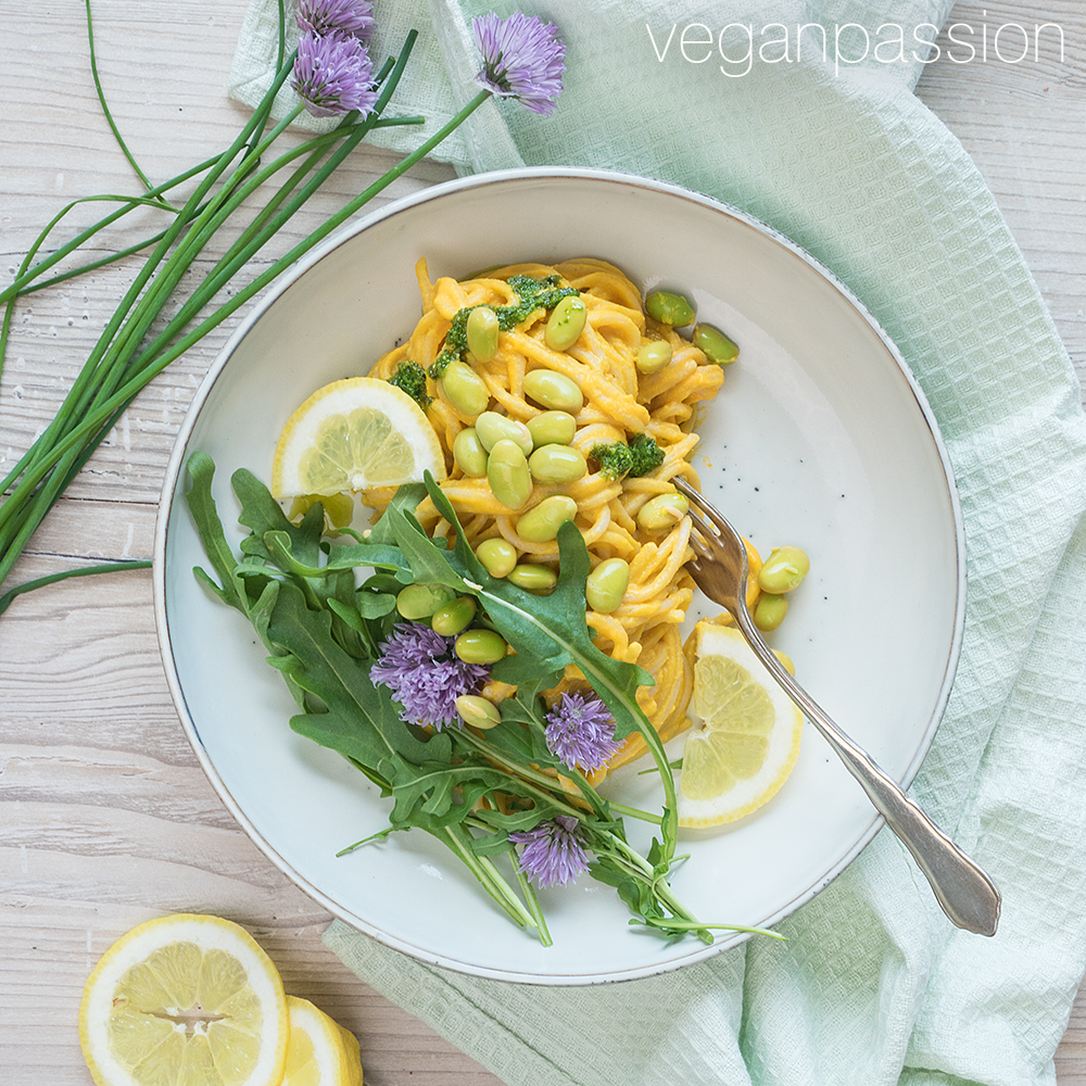 SüßkartoffelPasta mit Edamame Veganpassion