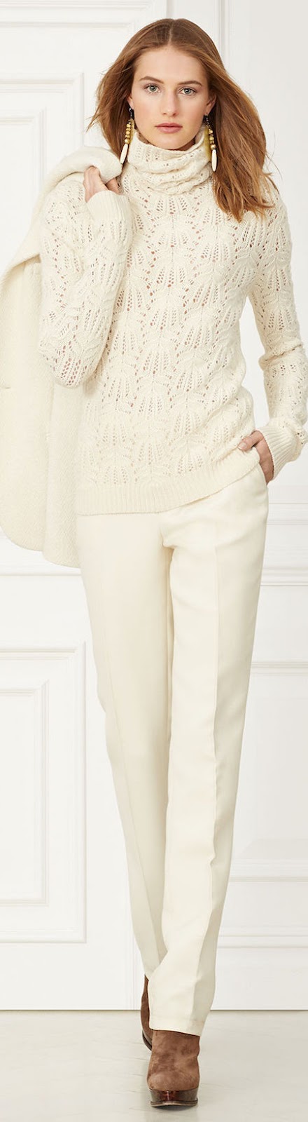 RALPH LAUREN McKAYLA WOOL PANT CREAM