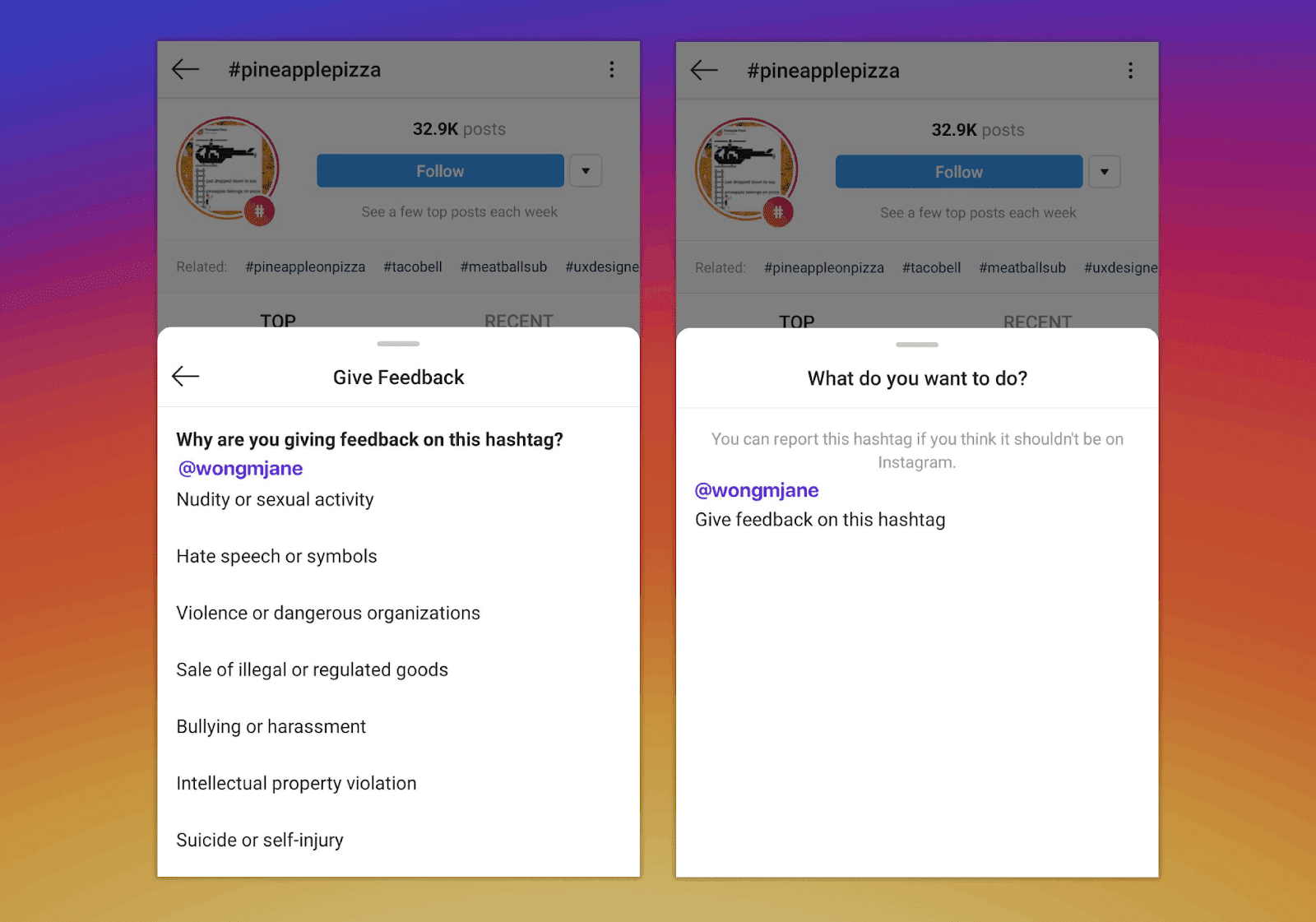Instagram is working on a new reporting flow for hashtags, in aim to unify the reporting flow of different content types
