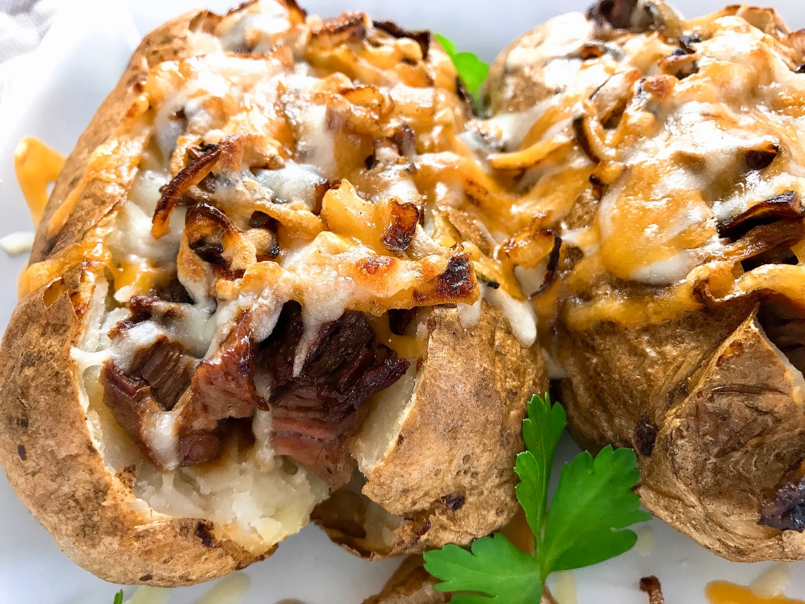 Philly Cheesesteak Loaded Baked Potatoes