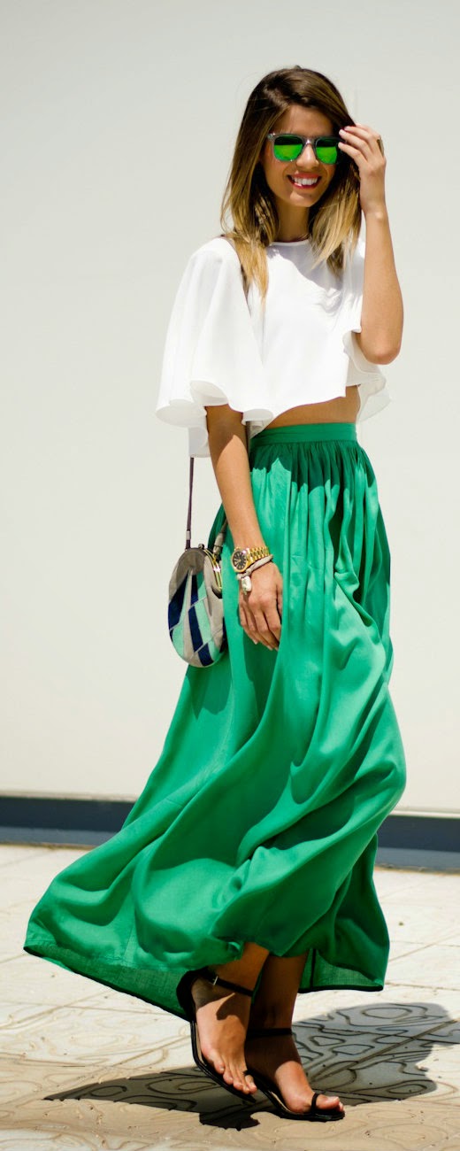 Zeliha Fashion Blog Green Pleated Maxi Skirts Top White