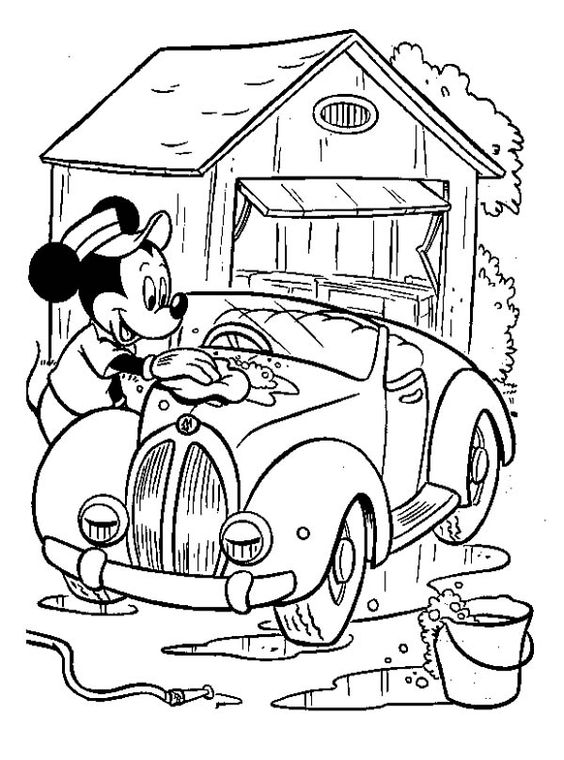 Tranh tô màu chuột Micky rửa ô tô