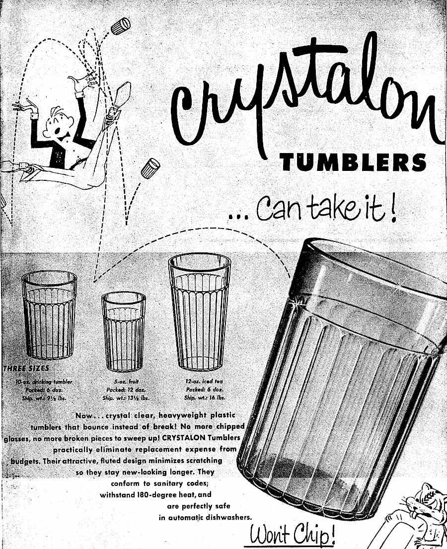 Crystalon Tumblers 1953 plastic Crystalon Tumblers for restaurants