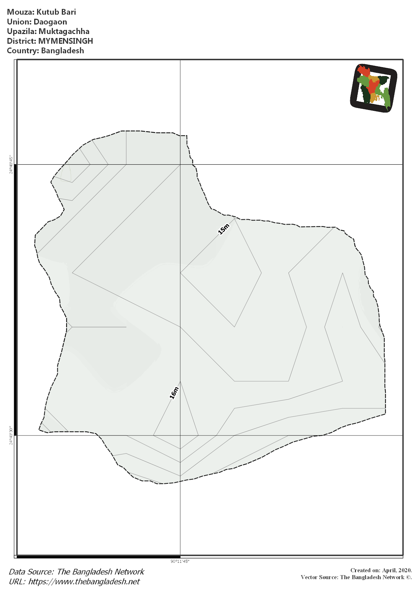 Map of Kutub Bari Mouza of Muktagachha Upazila, MYMENSINGH, Bangladesh.