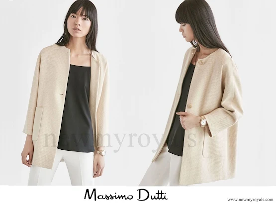 Queen letizia wore Massimo Dutti textured-weave linen coat