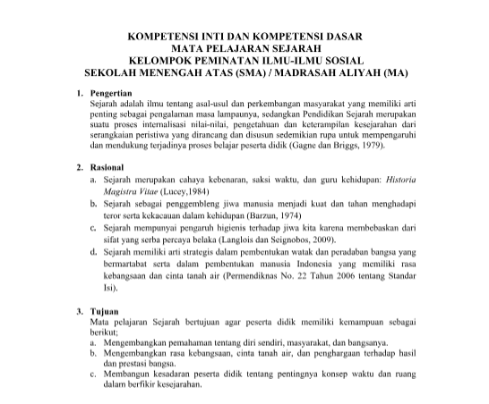KI KD Sejarah Peminatan Kelas 10 11 12 SMA MA Kurikulum