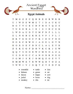 Ancient Egypt Animals word find worksheet