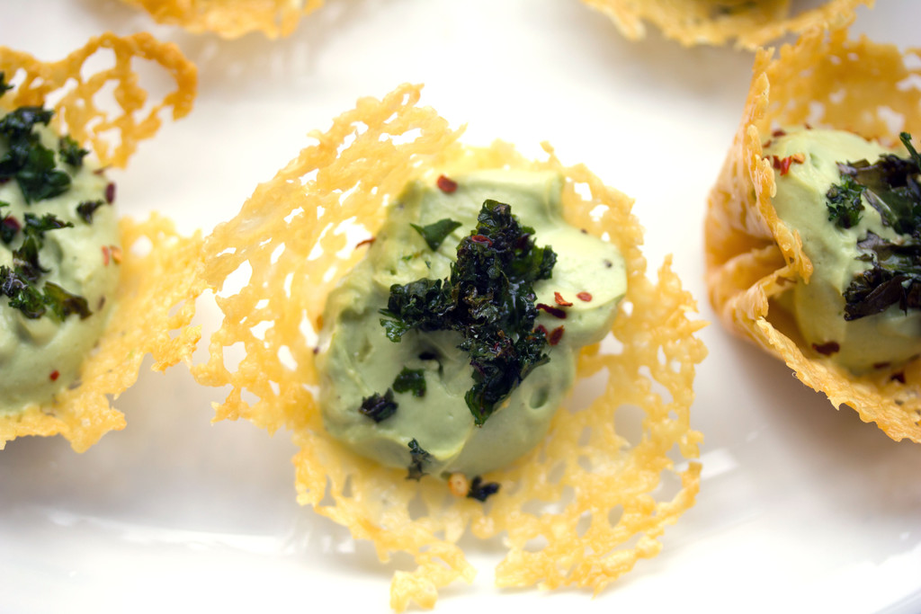 Cheddar Cups with Avocado Feta Mousse Cheddar Cups with Avocado Feta Mousse