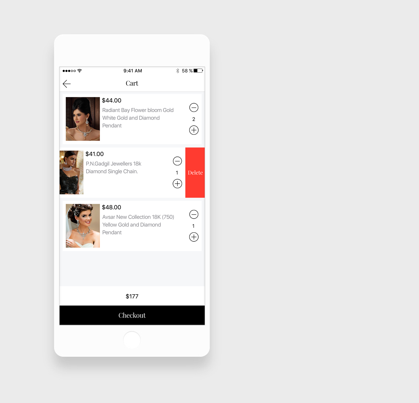 jewellery App add to cart screen jewellery App add to cart screen