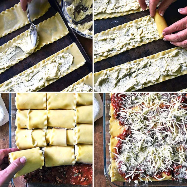 Step-by-step photos of how to make Lasagna Rollups