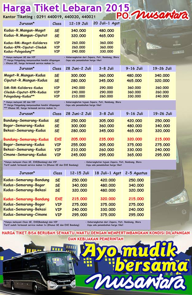 Daftar Tarif Bus Lebaran Idul Fitri 2015 Terbaru - Info 