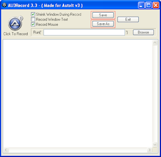 Standalone AutoIt Recorder - Save and Save As Options Marked