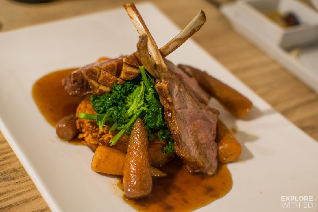 Rack of lamb special with crispy potato rosti and vegetables