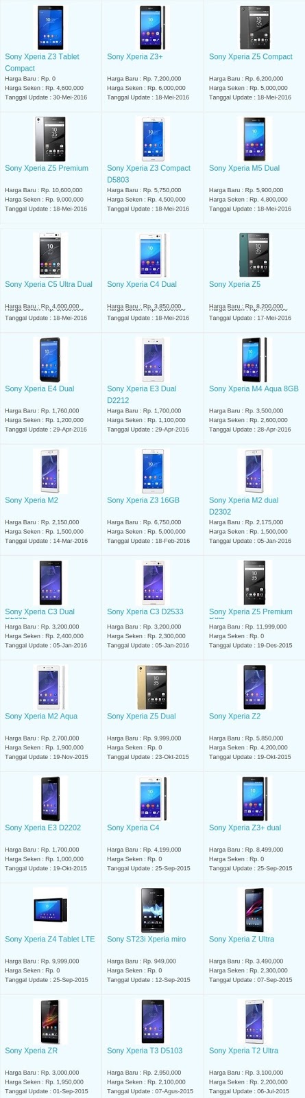 Daftar Harga Hp Terbaru Sony Juli 2016 Daftar Harga Hp Terbaru Sony Juli 2016