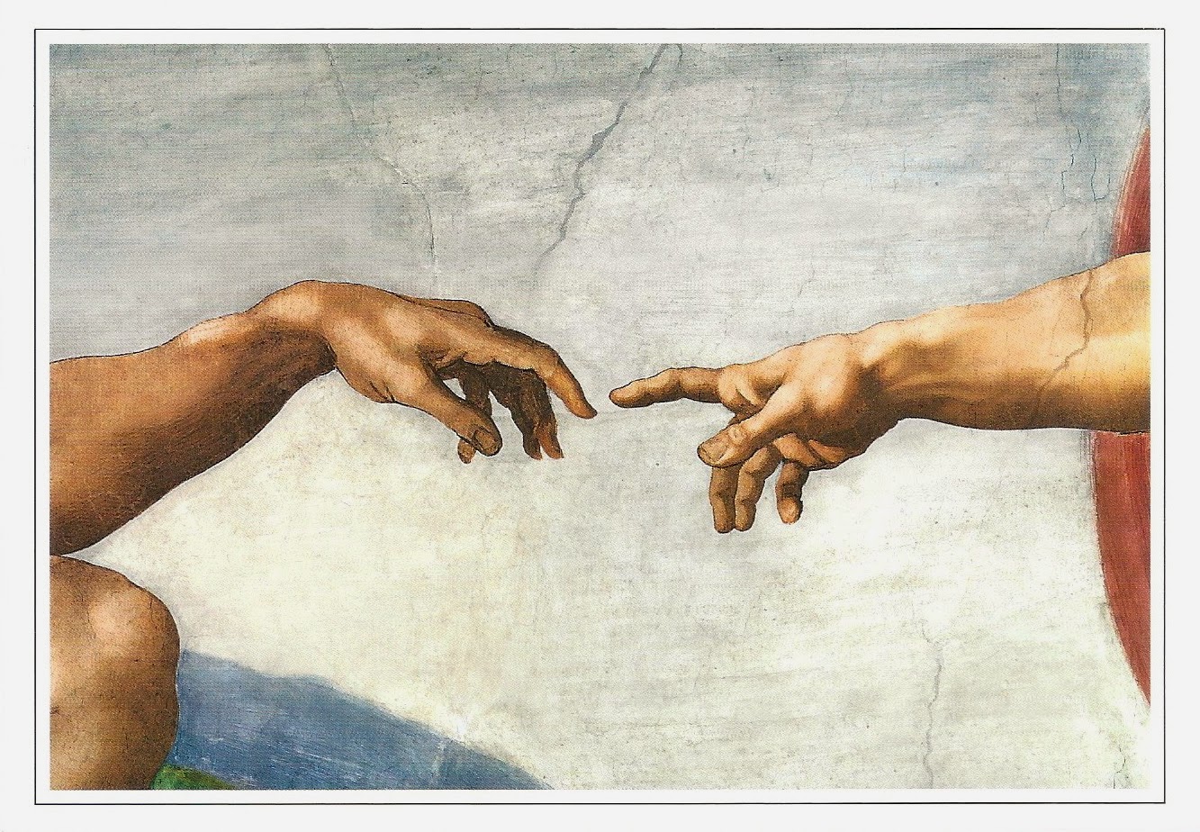 Человек соприкасается с искусством с самого рождения. Микеланджело Сотворение Адама. Леонардо да Винчи Сотворение Адама руки. Руки Микеланджело. Леонардо да Винчи руки соприкасаются.