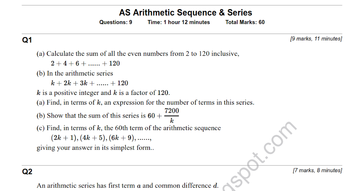 Download study as maths sequence and series revision test worksheet 