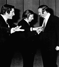 Pippo Baudo (right) with his predecessors on Domenica  In (Corrado Montani) and Sanremo (Mike Bongiorno)