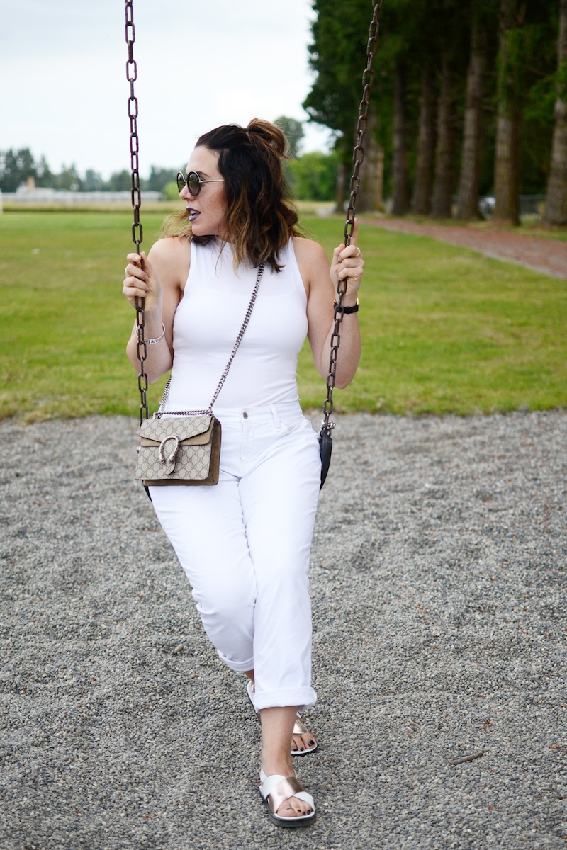All white outfit Geox metallic sandals summer 2016 travel shoes Vancouver fashion blogger Gucci Dionysus