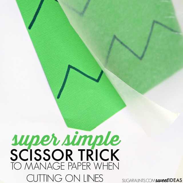 Teach Kids to Cut with Scissors using this easy trick that helps kids learn to use their non-dominant hand to turn and hold the paper during scissor skills.